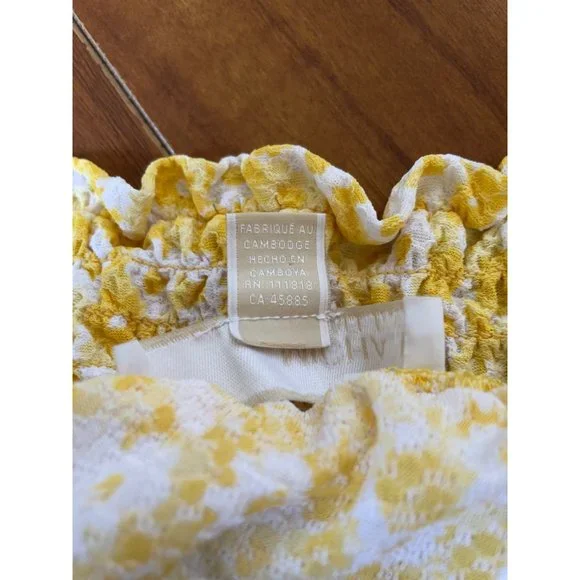 MICHAEL KORS Floral Dolman Puffy Sleeves Rudged Blouse Yellow Daisy Small - Picture 9 of 10